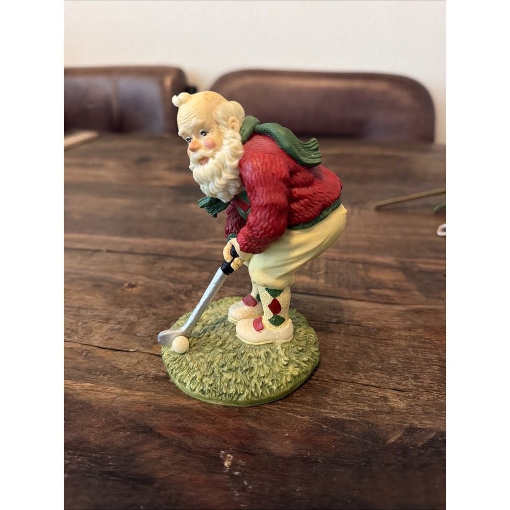 Santa's Workbench Handpainted Ceramic Santa Claus Golfing Figurine 5"